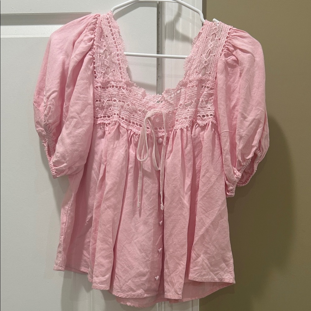 MARBLE Pink Lace Detail Blouse